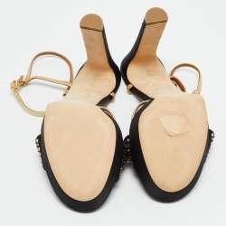 Pre Owned Malone Souliers Lauren Size 39 Black/Gold Leather and Satin Platform Sandals