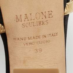 Pre Owned Malone Souliers Lauren Size 39 Black/Gold Leather and Satin Platform Sandals