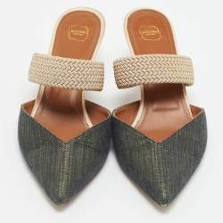 Pre Owned Malone Souliers Maisie Size 39.5 Cream/Blue Leather and Raffia Mules