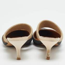 Pre Owned Malone Souliers Maisie Size 39.5 Cream/Blue Leather and Raffia Mules