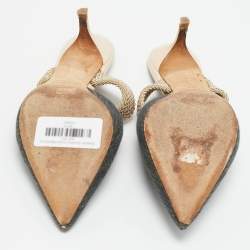 Pre Owned Malone Souliers Maisie Size 39.5 Cream/Blue Leather and Raffia Mules