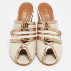 مملوكة مسبقًا حذاء كعب عالي مالون سولييرز جلد بكعب مفتوح لون كريمي/ذهبي مقاس 40