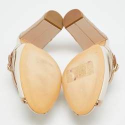 مملوكة مسبقًا حذاء كعب عالي مالون سولييرز جلد بكعب مفتوح لون كريمي/ذهبي مقاس 40