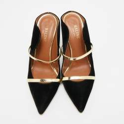 مملوكة مسبقًا Malone Souliers Maureen Size 38.5 Black/Gold Leather and Velvet Mules