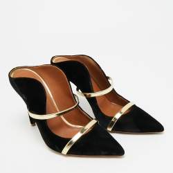 مملوكة مسبقًا Malone Souliers Maureen Size 38.5 Black/Gold Leather and Velvet Mules