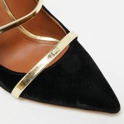 مملوكة مسبقًا Malone Souliers Maureen Size 38.5 Black/Gold Leather and Velvet Mules