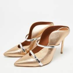 Pre Owned Malone Souliers Maureen Size 38.5 Metallic Gold/Silver Leather Mules