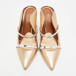 Pre Owned Malone Souliers Maureen Size 38.5 Metallic Gold/Silver Leather Mules