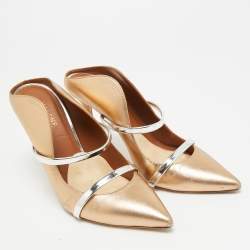 Pre Owned Malone Souliers Maureen Size 38.5 Metallic Gold/Silver Leather Mules