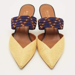 مملوكة مسبقًا Malone Souliers Maisie Size 41 Gold/Navy Blue Leather and Raffia Mules