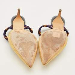 مملوكة مسبقًا Malone Souliers Maisie Size 41 Gold/Navy Blue Leather and Raffia Mules