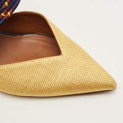 مملوكة مسبقًا Malone Souliers Maisie Size 41 Gold/Navy Blue Leather and Raffia Mules