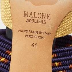 مملوكة مسبقًا Malone Souliers Maisie Size 41 Gold/Navy Blue Leather and Raffia Mules