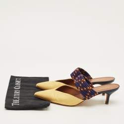 مملوكة مسبقًا Malone Souliers Maisie Size 41 Gold/Navy Blue Leather and Raffia Mules