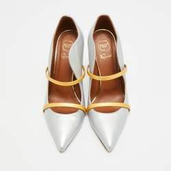 Pre Owned حذاء كعب عالي مالون سوليه ماورين جلد فضي/ذهبي مقاس 38.5