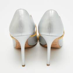 Pre Owned حذاء كعب عالي مالون سوليه ماورين جلد فضي/ذهبي مقاس 38.5