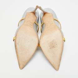 Pre Owned حذاء كعب عالي مالون سوليه ماورين جلد فضي/ذهبي مقاس 38.5