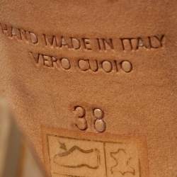 Pre Owned Malone Souliers Mila Size 38 Tan Croc Embossed Leather and Leather Platform Ankle Strap Sandals