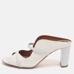 Pre Owned حذاء سلايد مالون سولييه نورا جلد أبيض وقش مقاس 35