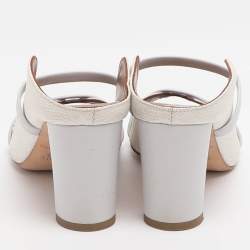 Pre Owned حذاء سلايد مالون سولييه نورا جلد أبيض وقش مقاس 35