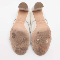 Pre Owned حذاء سلايد مالون سولييه نور ا جلد أبيض وقش مقاس 35