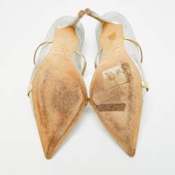 Pre Owned حذاء كعب عالي مالون سوليه ماورين جلد فضي/ذهبي مقاس 38.5