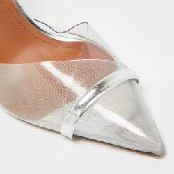 Pre Owned Malone Souliers Iona Size 38.5 Silver PVC and Patent Leather Heel Mules 