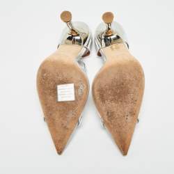 Pre Owned Malone Souliers Iona Size 38.5 Silver PVC and Patent Leather Heel Mules 