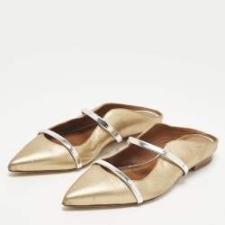 Pre Owned Malone Souliers Size 37 Silver/Gold  Leather Maureen Flat Mules 