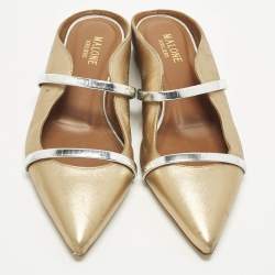 Pre Owned Malone Souliers Size 37 Silver/Gold  Leather Maureen Flat Mules 