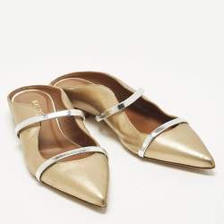 Pre Owned Malone Souliers Size 37 Silver/Gold  Leather Maureen Flat Mules 