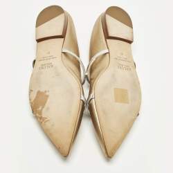 Pre Owned Malone Souliers Size 37 Silver/Gold  Leather Maureen Flat Mules 