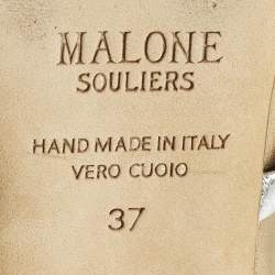 Pre Owned Malone Souliers Size 37 Silver/Gold  Leather Maureen Flat Mules 