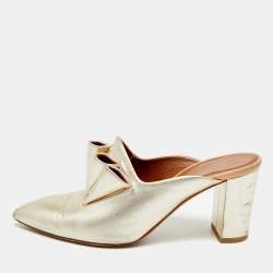 Pre Owned Malone Souliers Size 36 Gold Leather Block Heel Mules