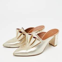 Pre Owned Malone Souliers Size 36 Gold Leather Block Heel Mules