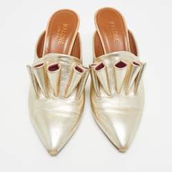 Pre Owned Malone Souliers Size 36 Gold Leather Block Heel Mules