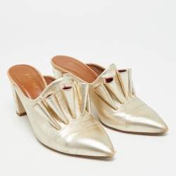 Pre Owned Malone Souliers Size 36 Gold Leather Block Heel Mules