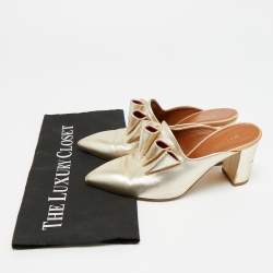 Pre Owned Malone Souliers Size 36 Gold Leather Block Heel Mules