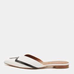 مملوكة مسبقًا Malone Souliers Amelie Size 39 White/Black Leather Flat Mules