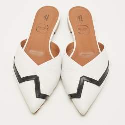 Pre Owned حذاء سلايد مالون سولييه "أميلي" جلد أبيض/أسود مقاس 39