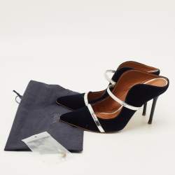 Pre Owned Malone Souliers Maureen Size 40 Dark Blue/Silver Velvet and Metallic Leather Pointed Toe Mules