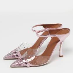 مملوكة مسبقًا Malone Souliers Iona Size 39 Transparent/Fucshia Leather and PVC Crystal Embellished Mules