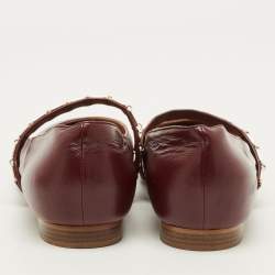 Pre Owned حذاء باليرينا ماري جين مالون سولييه جلد بني بتفاصيل سلسلة فيرنا مقاس 38.5