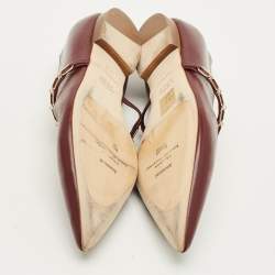 Pre Owned حذاء باليرينا ماري جين مالون سولييه جلد بني بتفاصيل سلسلة فيرنا مقاس 38.5