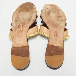 مملوكة مسبقًا شبشب مالون سولييه ماكراميه قماش وجلد أزرق مقاس 40