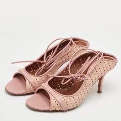 Pre Owned Malone Souliers Alba Size 36 Rose Pink Perforated Leather Ankle Toe Sandals