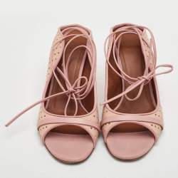 Pre Owned Malone Souliers Alba Size 36 Rose Pink Perforated Leather Ankle Toe Sandals