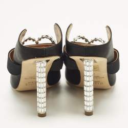 Pre Owned Malone Souliers x Emily in Paris Maureen Size 37 Black Satin Crystal Embellished Mules