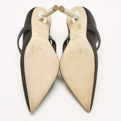 Pre Owned Malone Souliers x Emily in Paris Maureen Size 37 Black Satin Crystal Embellished Mules