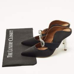 Pre Owned Malone Souliers x Emily in Paris Maureen Size 37 Black Satin Crystal Embellished Mules